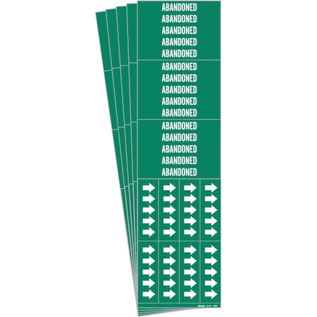 Brady ABANDONED Pipe Marker Style 3C with Arrows White on Green 3 per Card, 5 PK 106066-PK